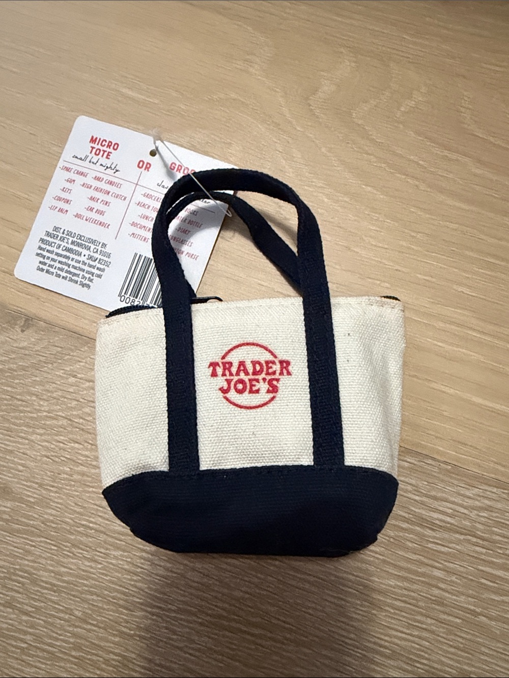 Trader Joe's Micro Tote Bag - Navy and cream canvas